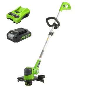 24V 12" Cordless Battery String Trimmer & Edger w/ 2.0 Ah USB Battery & Charger