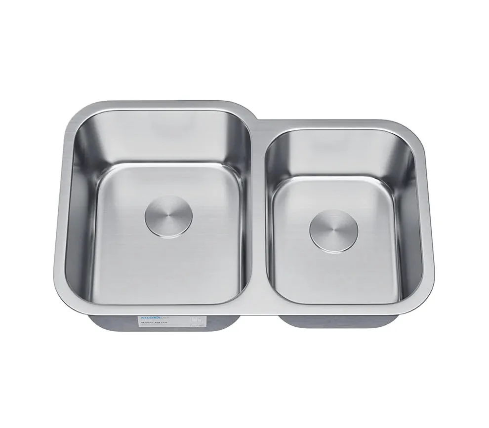 Allora USA - KSN-2132 - 32" x 21" x 9/8" Undermount 60/40 Double Bowl Stainless Steel Kitchen Sink