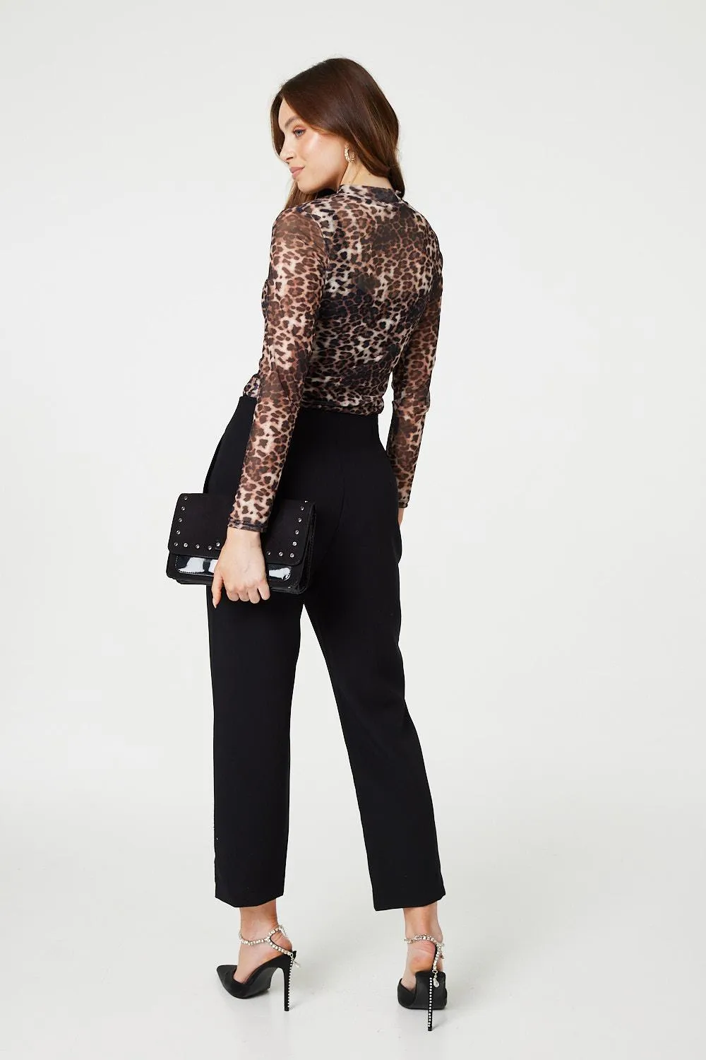 Animal Print Long Sleeve Sheer Mesh Top