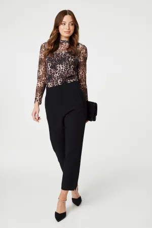 Animal Print Long Sleeve Sheer Mesh Top