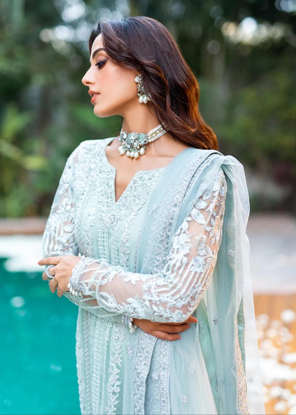 Azure Luxe Festive Embroidered by Ahmed Patel | Mint Breeze