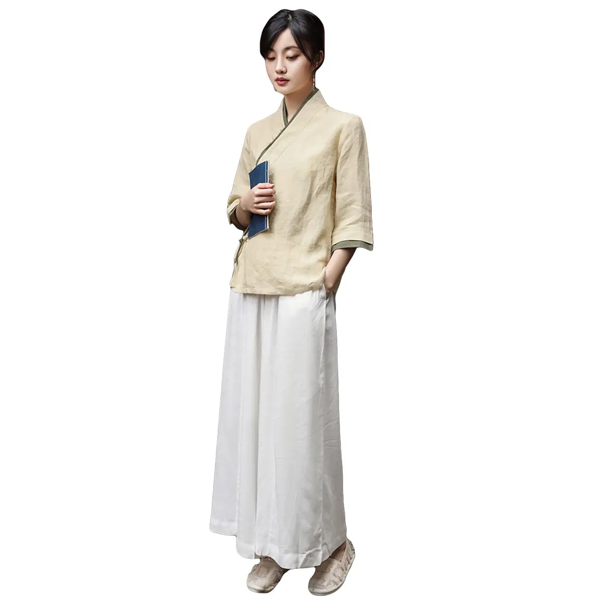 Beige Women's Top and Pants Two Piece Set S-XL