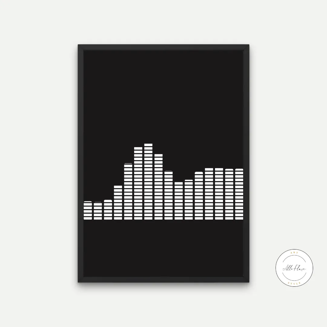 Black And White Waveform Print PRINTABLE ART, Alternative Wall Art, Audiowave, Gift For Music Lovers, Minimalist Wall Art, Black And White Print