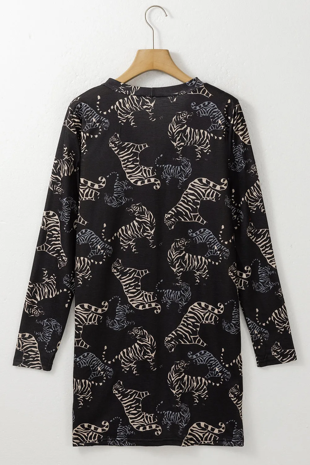 Black Wild Tiger Print Button Front Cardigan