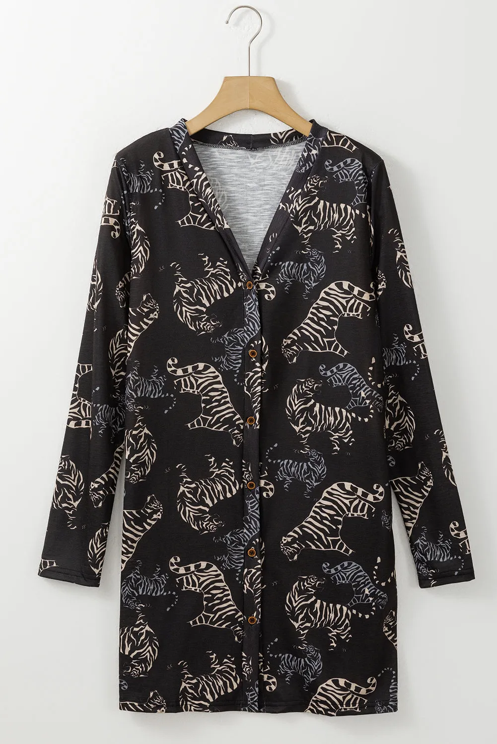 Black Wild Tiger Print Button Front Cardigan