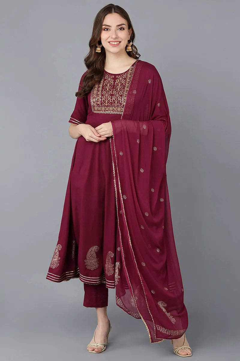 Burgundy Silk Blend Anarkali Suit Set