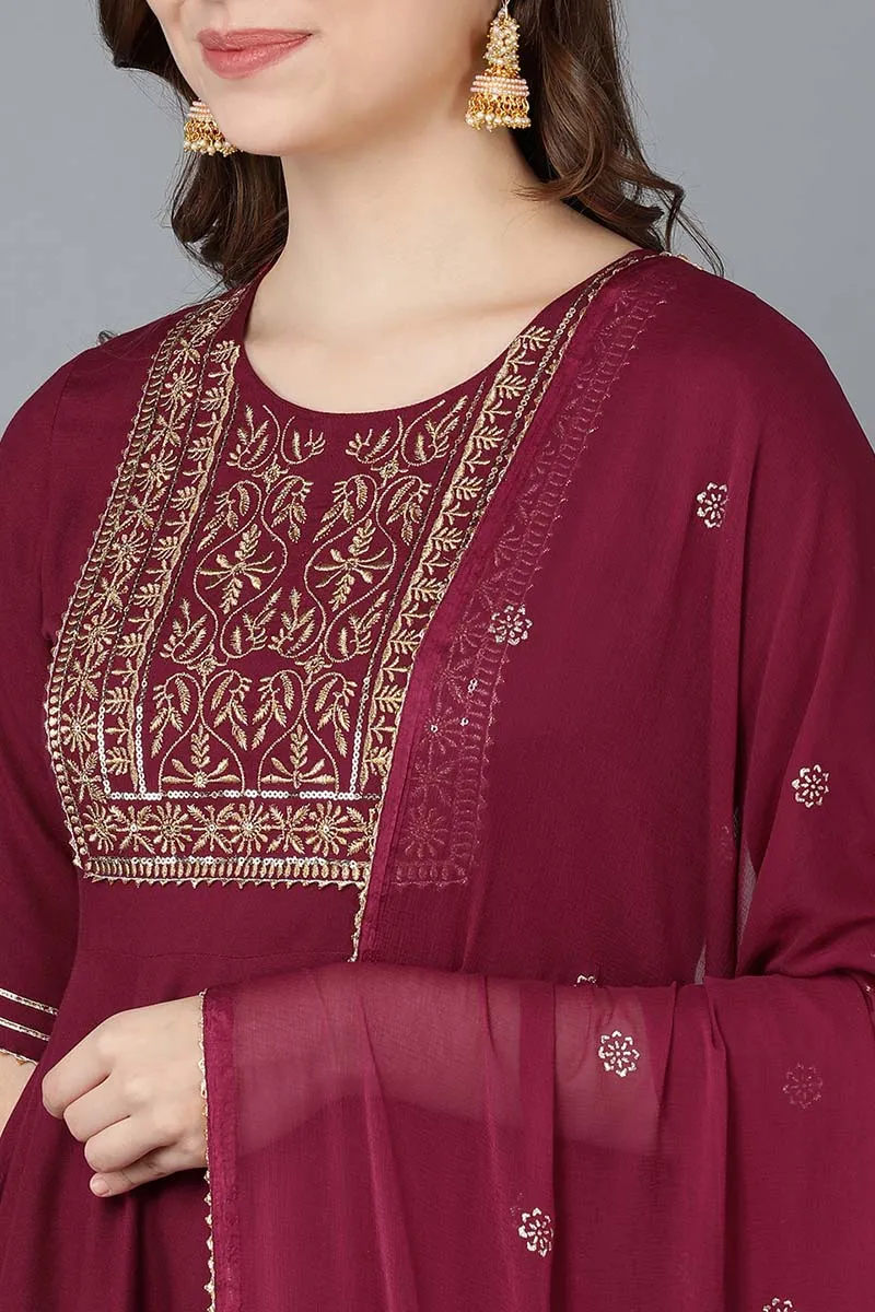 Burgundy Silk Blend Anarkali Suit Set