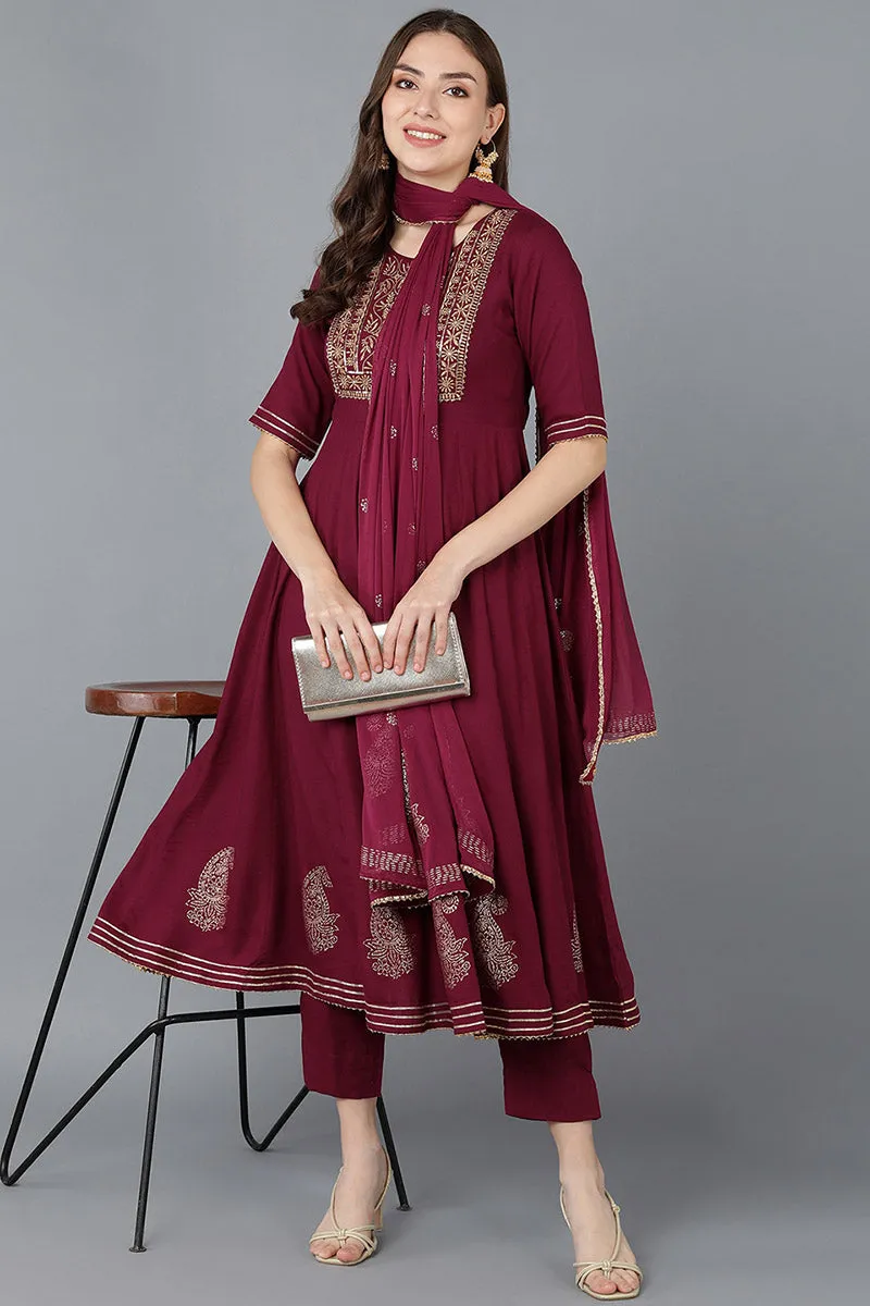 Burgundy Silk Blend Anarkali Suit Set