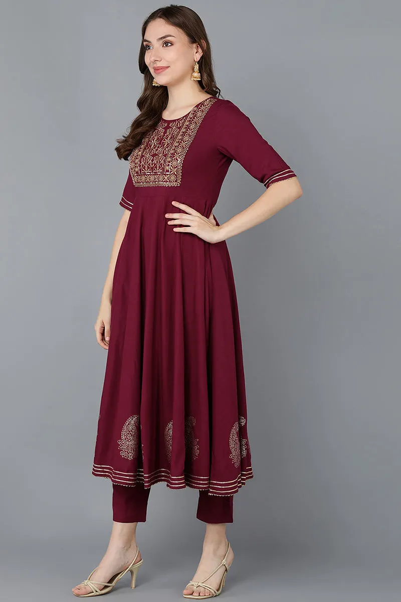 Burgundy Silk Blend Anarkali Suit Set