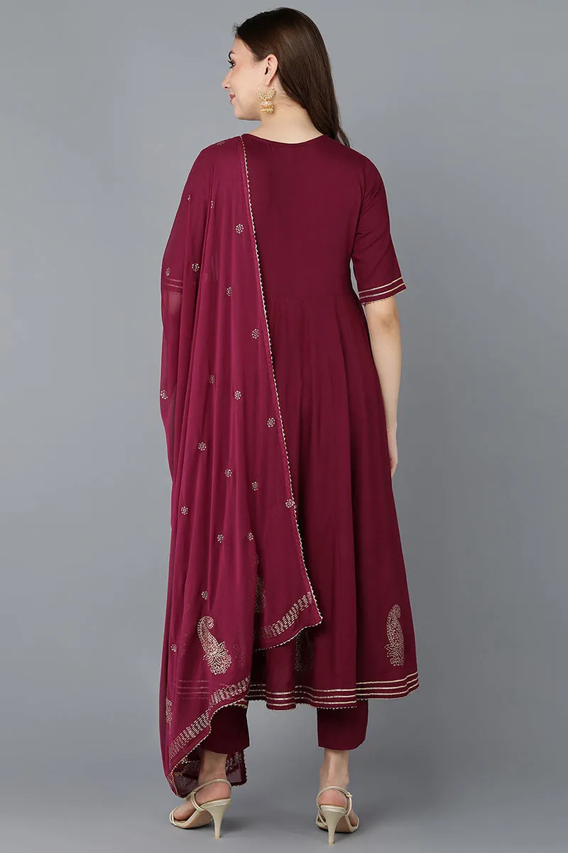 Burgundy Silk Blend Anarkali Suit Set