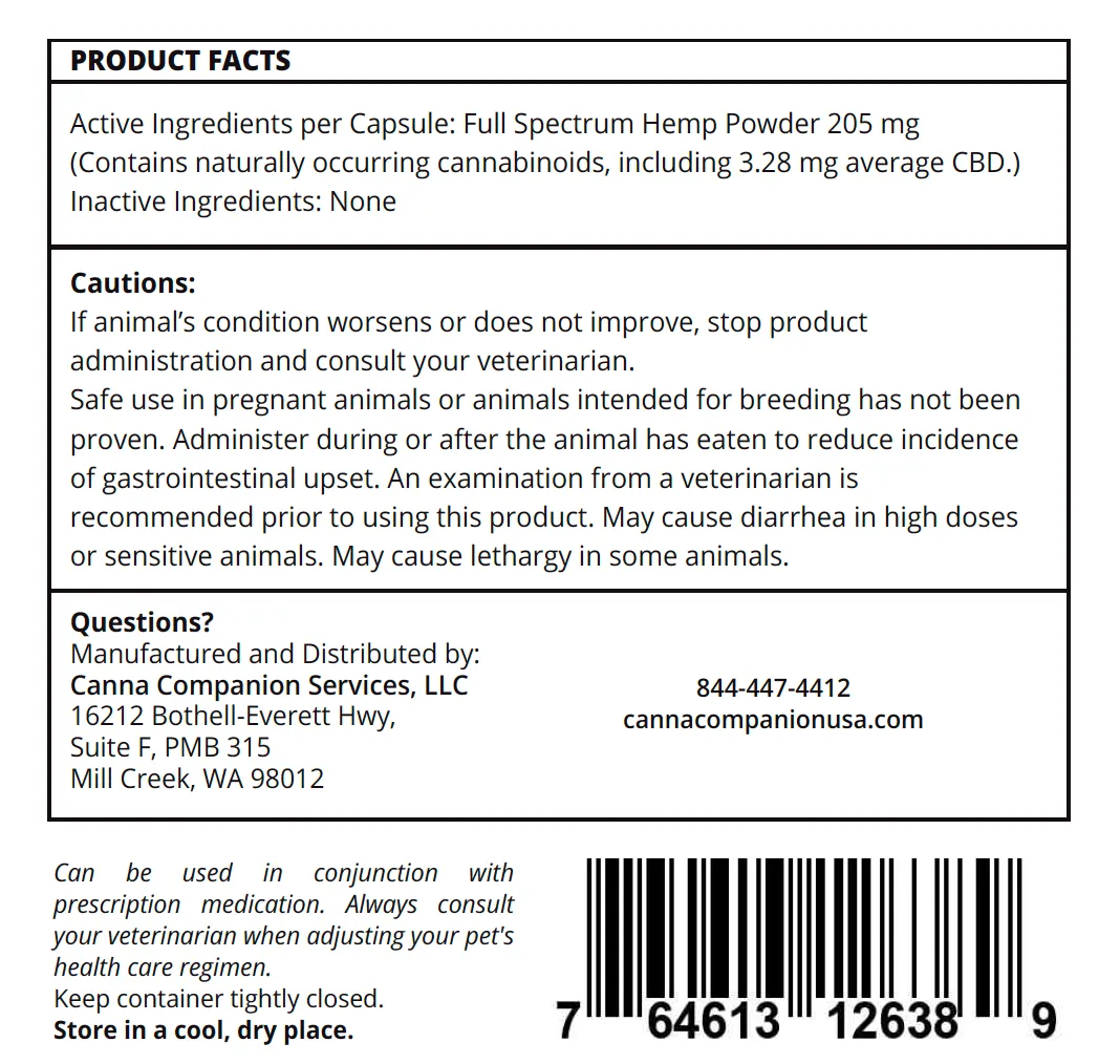 Canna Companion™ Hemp Supplement for Small Dogs - Extra Strength with additional CBDs to support neurological health