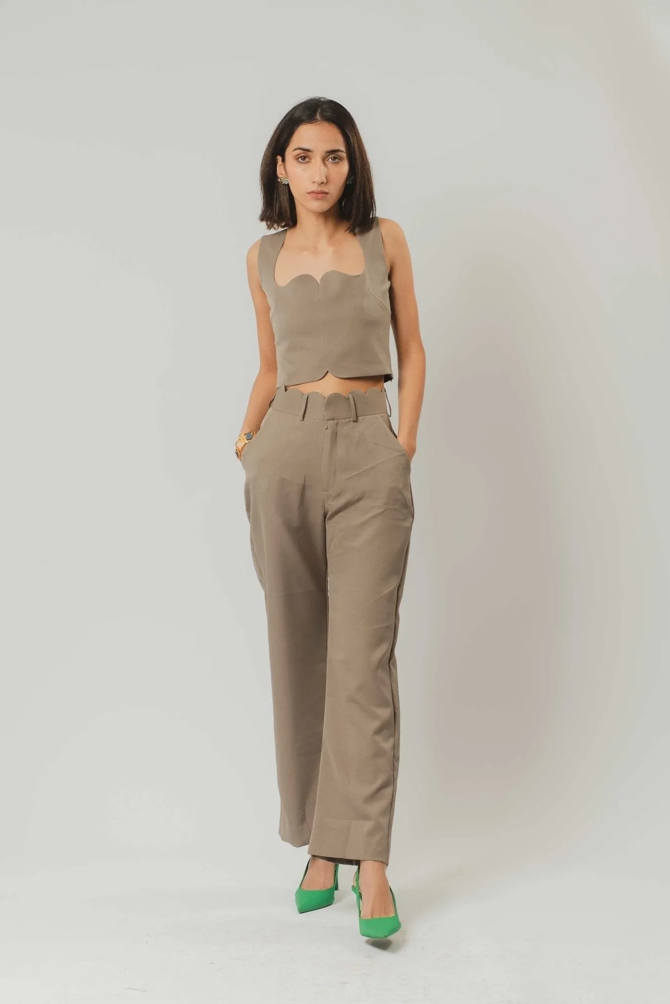 CC Crop Top and Scallop Trousers Coord Set