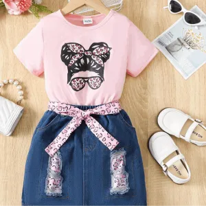 Childlike Character Denim Skirt Suit - Kids Girl (3Pcs)