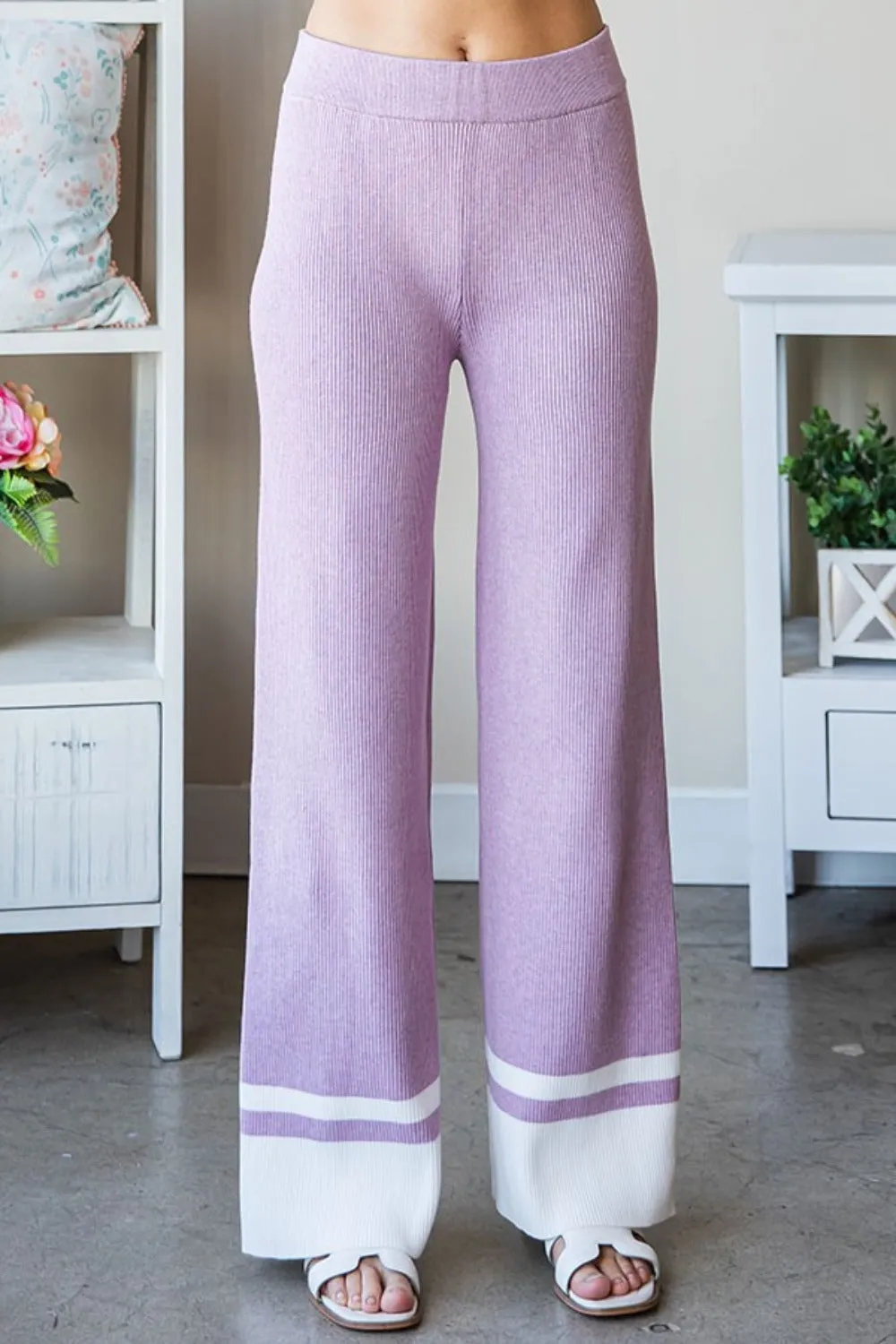 Contrast Ribbed Knit Pants