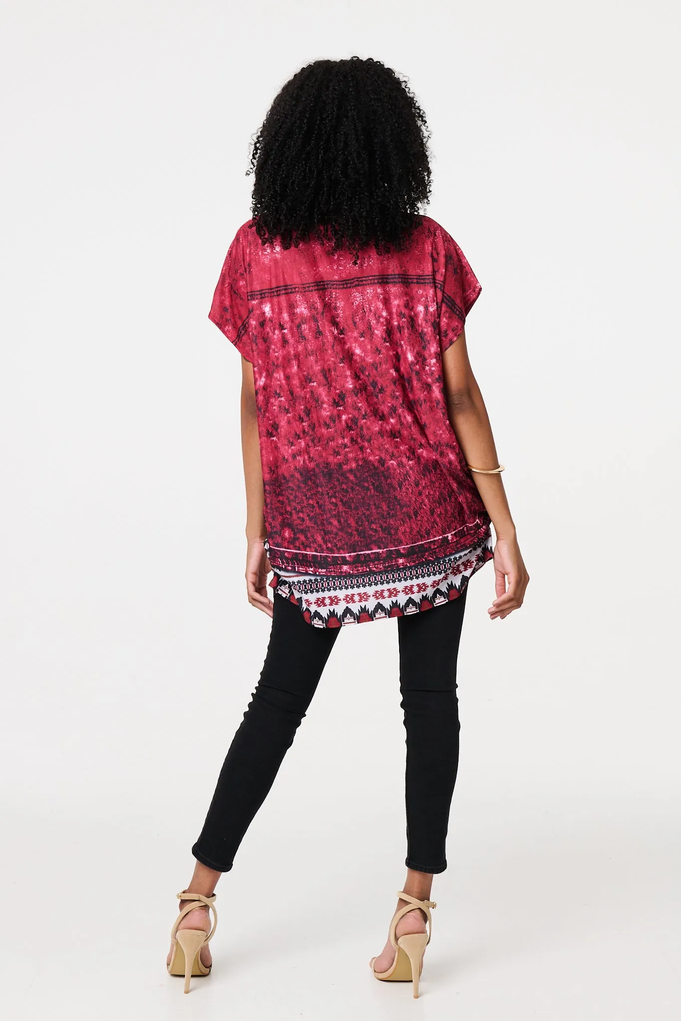 Feather Print Relaxed Short Sleeve Tunic