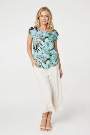 Floral Print Cap Sleeve Shell Top