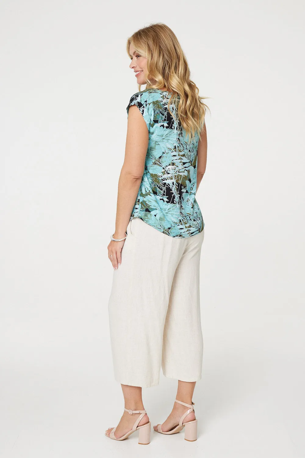 Floral Print Cap Sleeve Shell Top