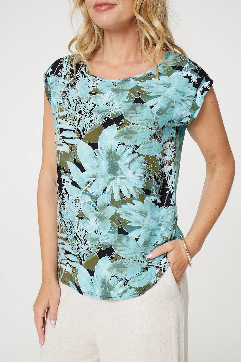 Floral Print Cap Sleeve Shell Top