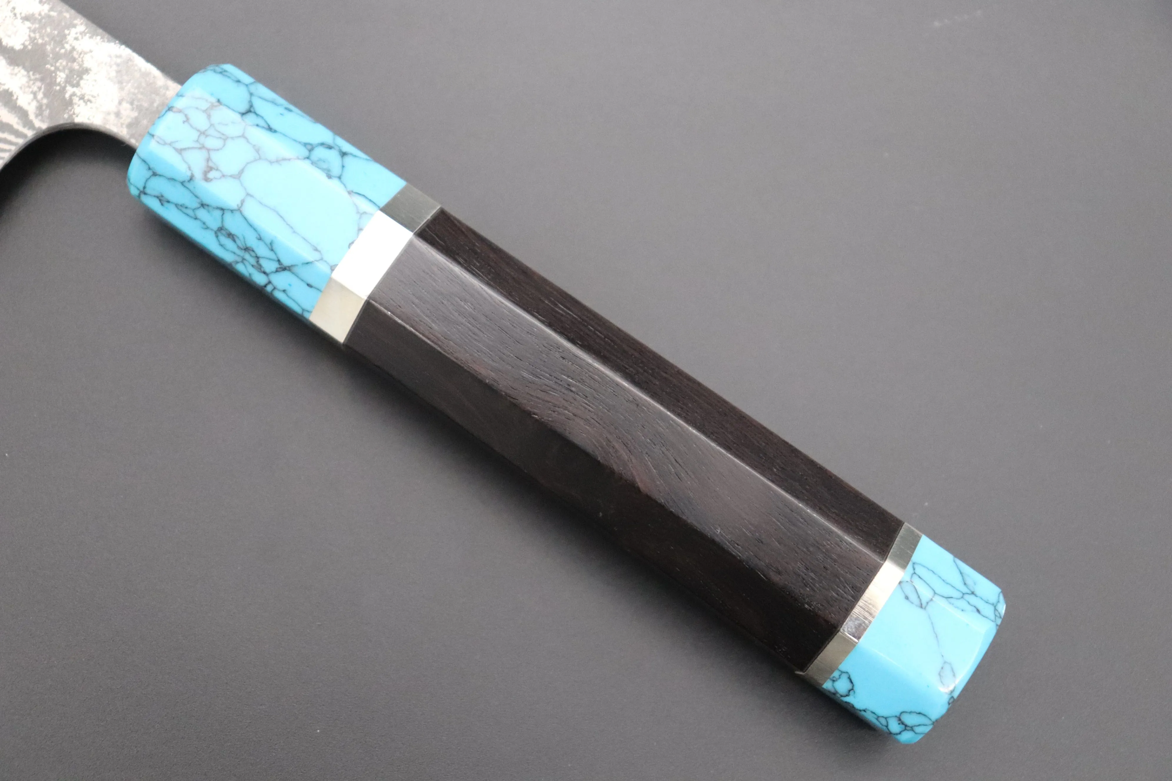 Fu-Rin-Ka-Zan YUTAKA 豊佳 Series R-2 Damascus Edition FRYP-35 Wa Gyuto 180mm (7 inch,  Octagon Shaped Ebonywood Handle with Turquoise Composite Stone Ferrule & Butt)