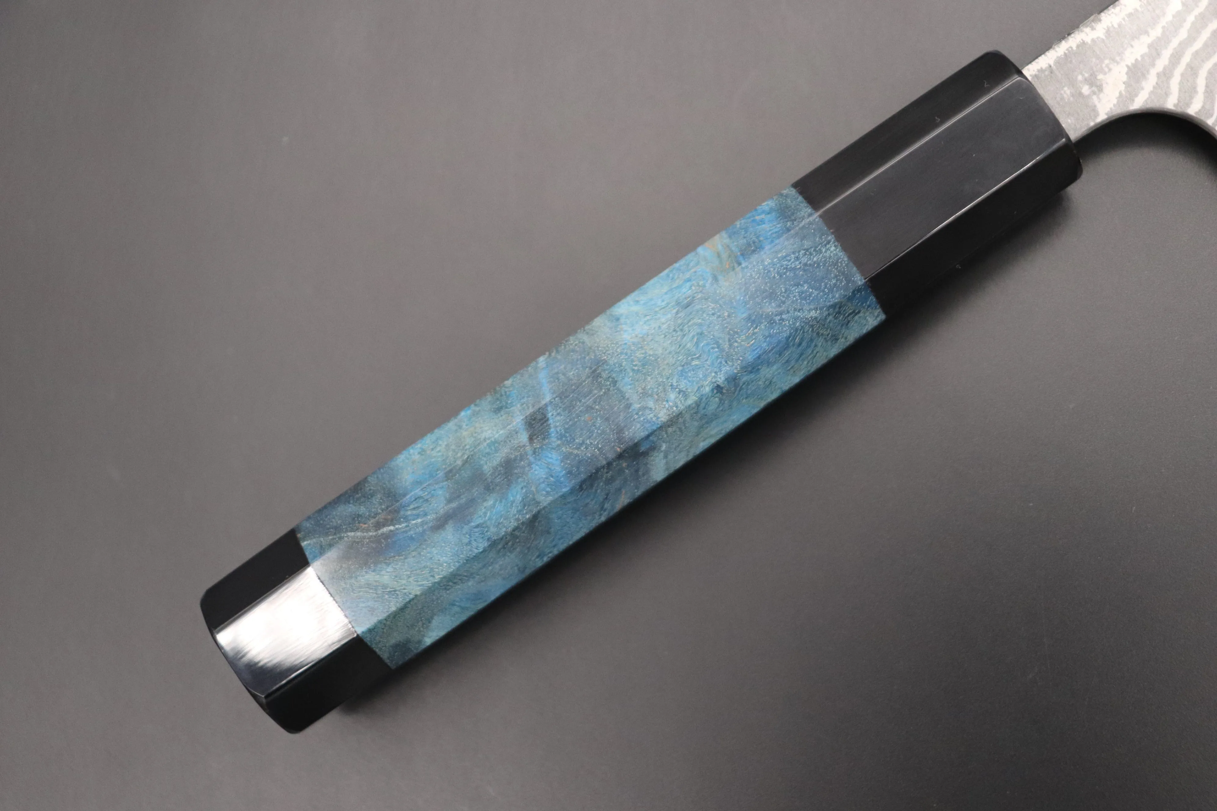 Fu-Rin-Ka-Zan YUTAKA 豊佳 Series R-2 Damascus Edition FRYP-36 Wa Gyuto 210mm (8.2 inch, Ocean Blue Color Stabilized Maple Burl Wood Handle)