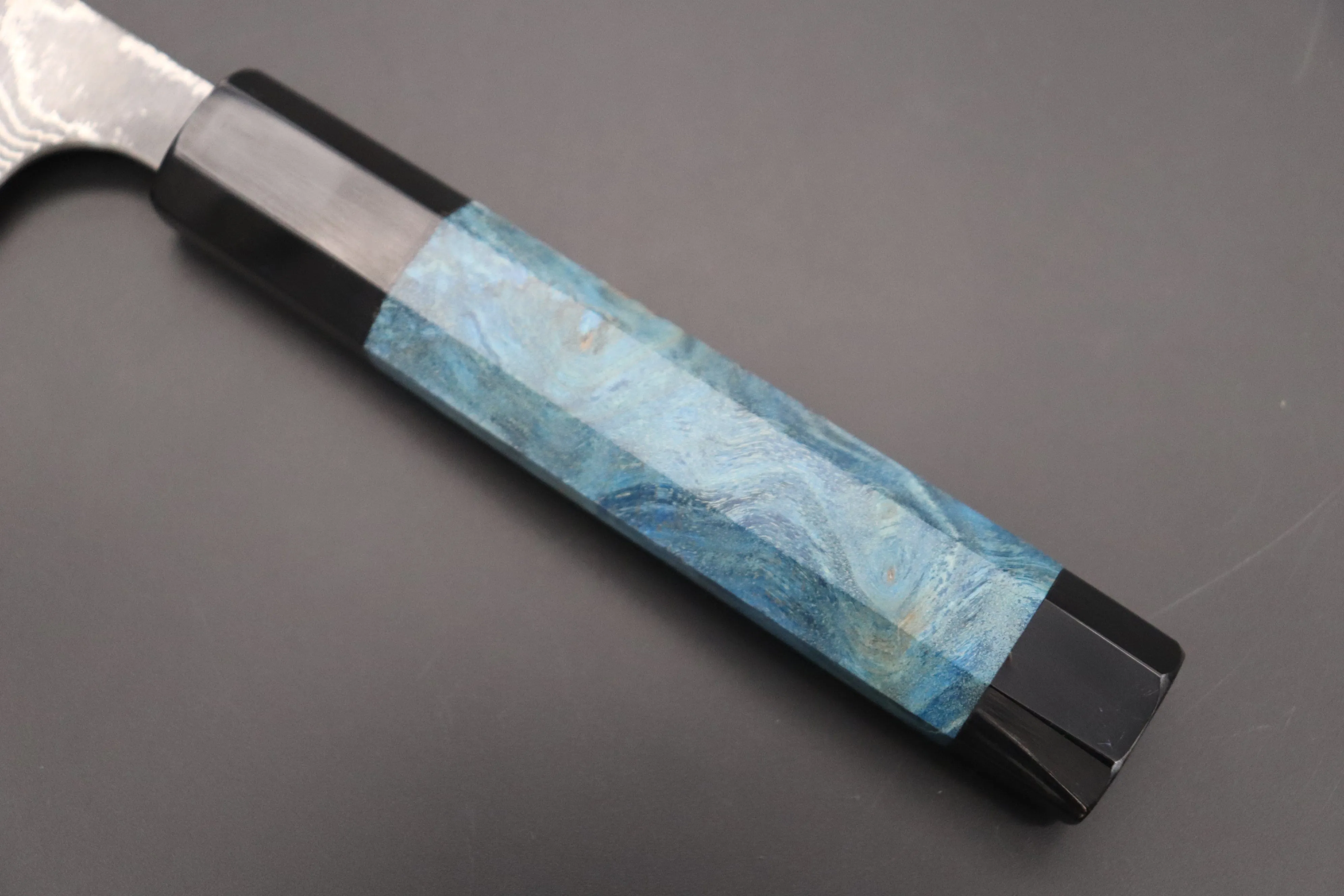 Fu-Rin-Ka-Zan YUTAKA 豊佳 Series R-2 Damascus Edition FRYP-36 Wa Gyuto 210mm (8.2 inch, Ocean Blue Color Stabilized Maple Burl Wood Handle)