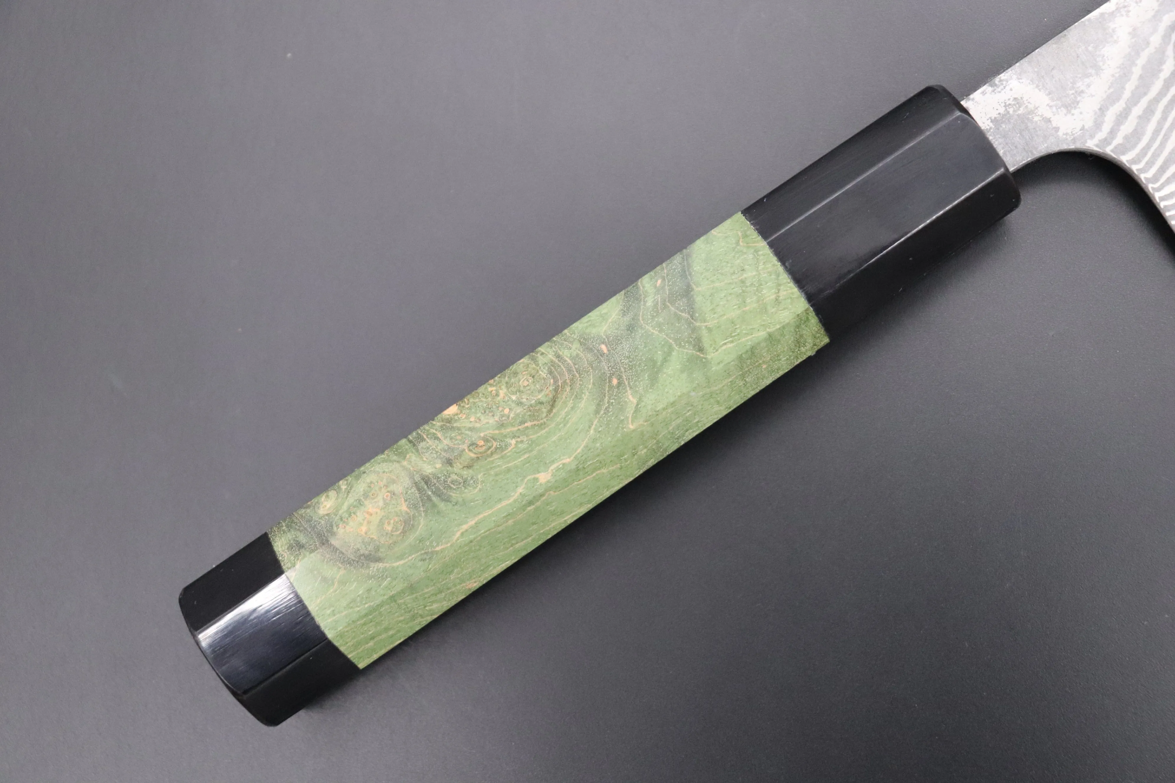 Fu-Rin-Ka-Zan YUTAKA 豊佳 Series R-2 Damascus Edition FRYP-37 Wa Gyuto 210mm (8.2 inch, Forrest Green Color Stabilized Maple Burl Wood Handle)