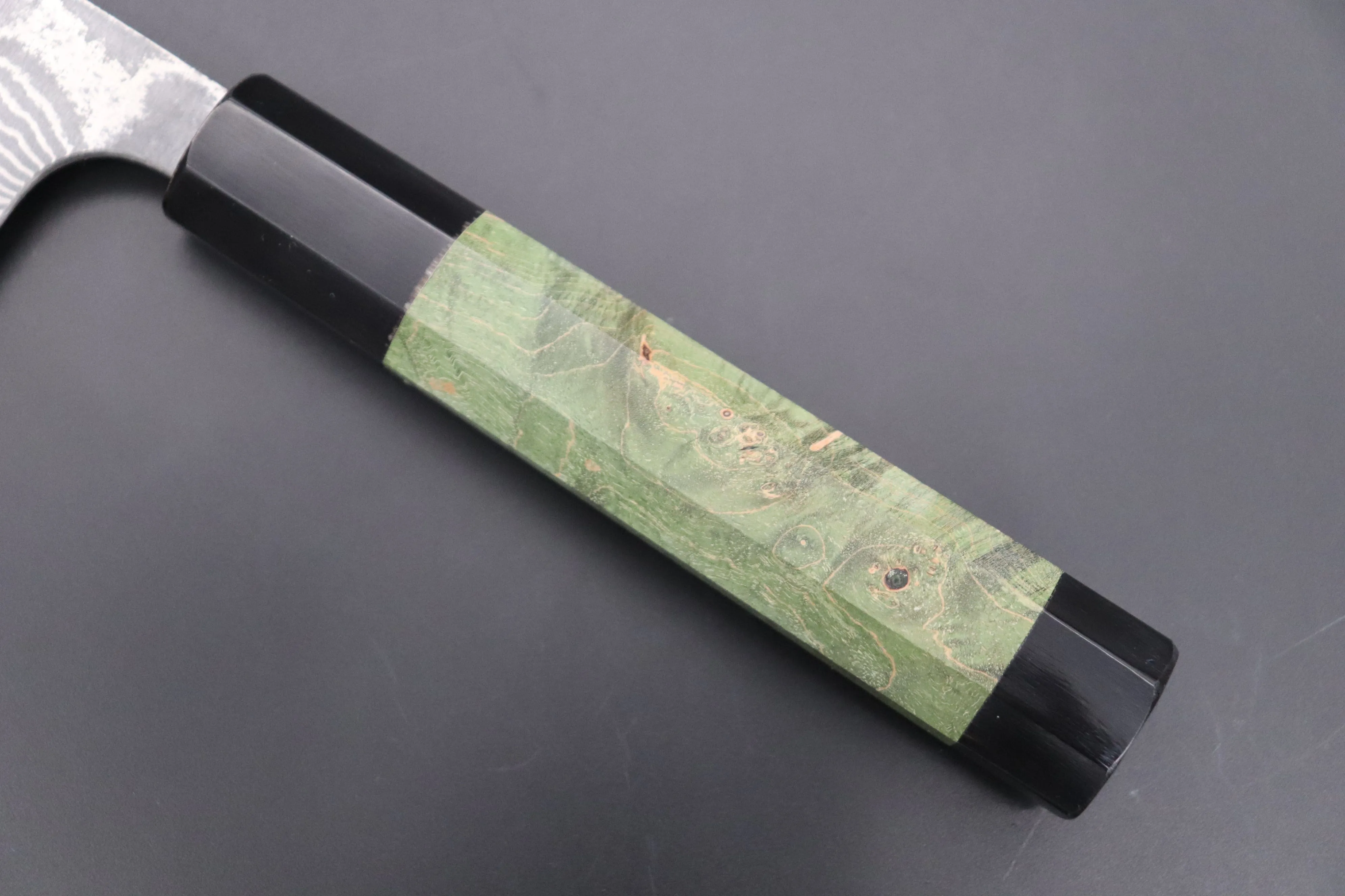 Fu-Rin-Ka-Zan YUTAKA 豊佳 Series R-2 Damascus Edition FRYP-37 Wa Gyuto 210mm (8.2 inch, Forrest Green Color Stabilized Maple Burl Wood Handle)