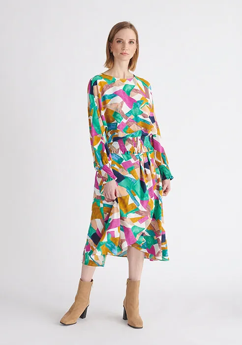 Geometrical Print Balloon Sleeve Blouse