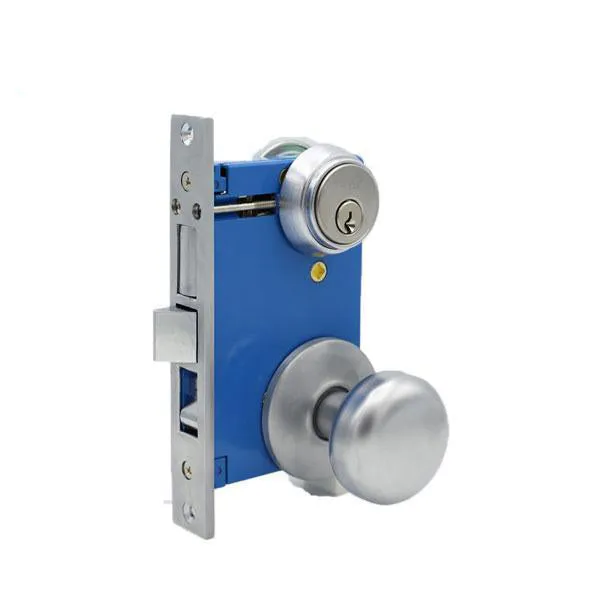 Mortise Lockset Gate Lock w/ Knob - Double Sided - Silver (US26D) - SC1