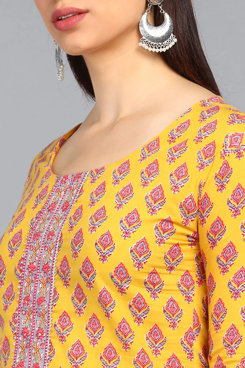 Mustard Polyester Straight Kurta Pant With Dupatta