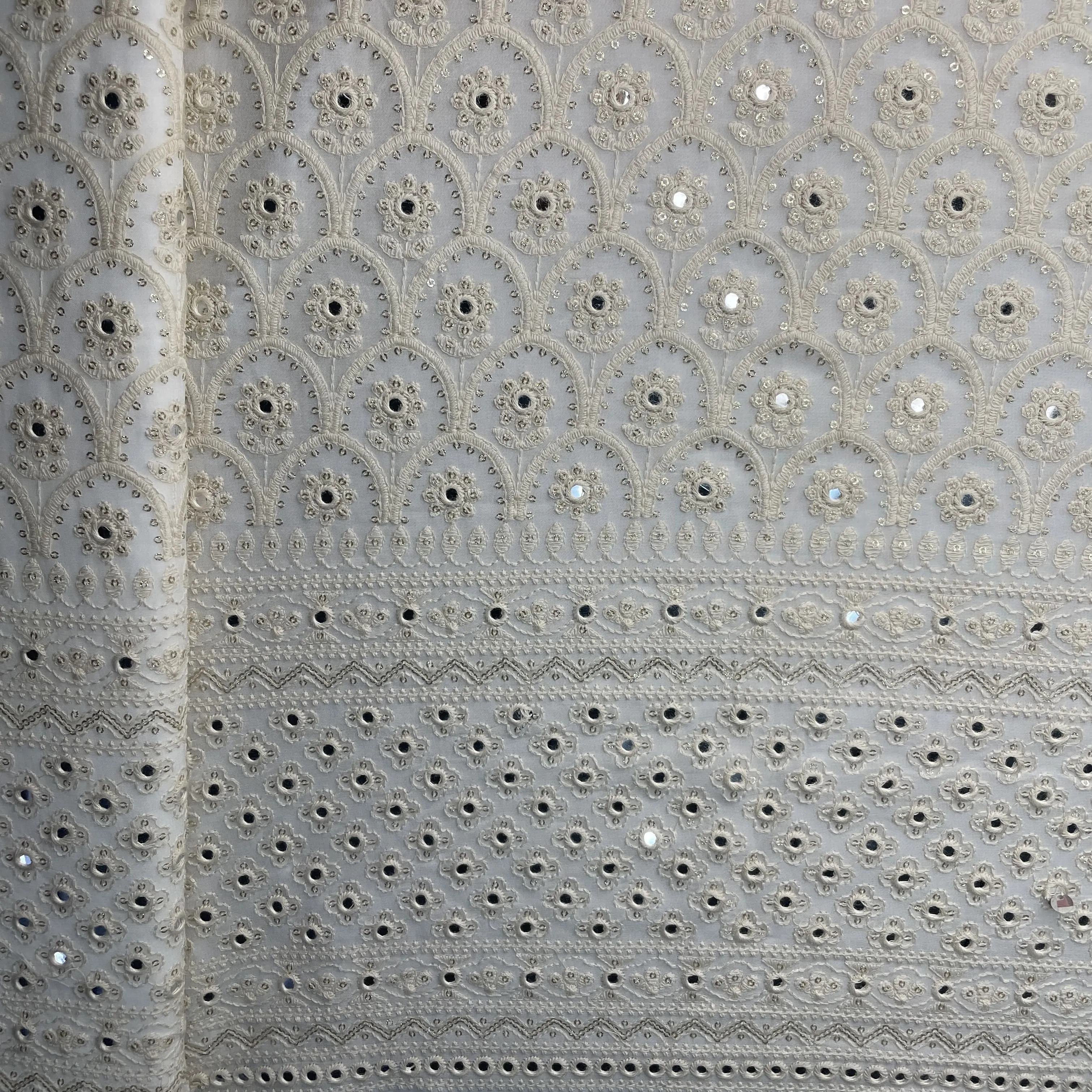 Off White Dyeable Sequins Embroidery Georgette Fabric 18785