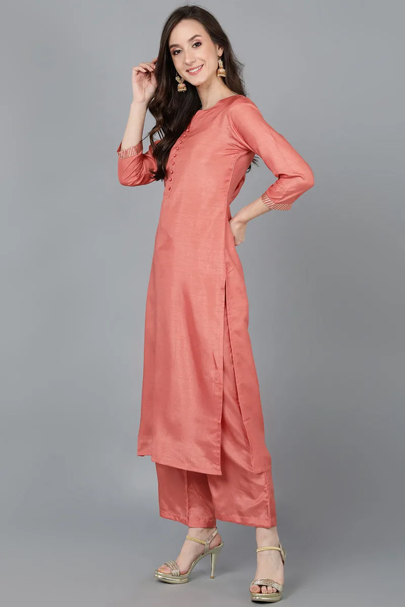 Orange Poly Silk Straight Kurta Pant With Dupatta