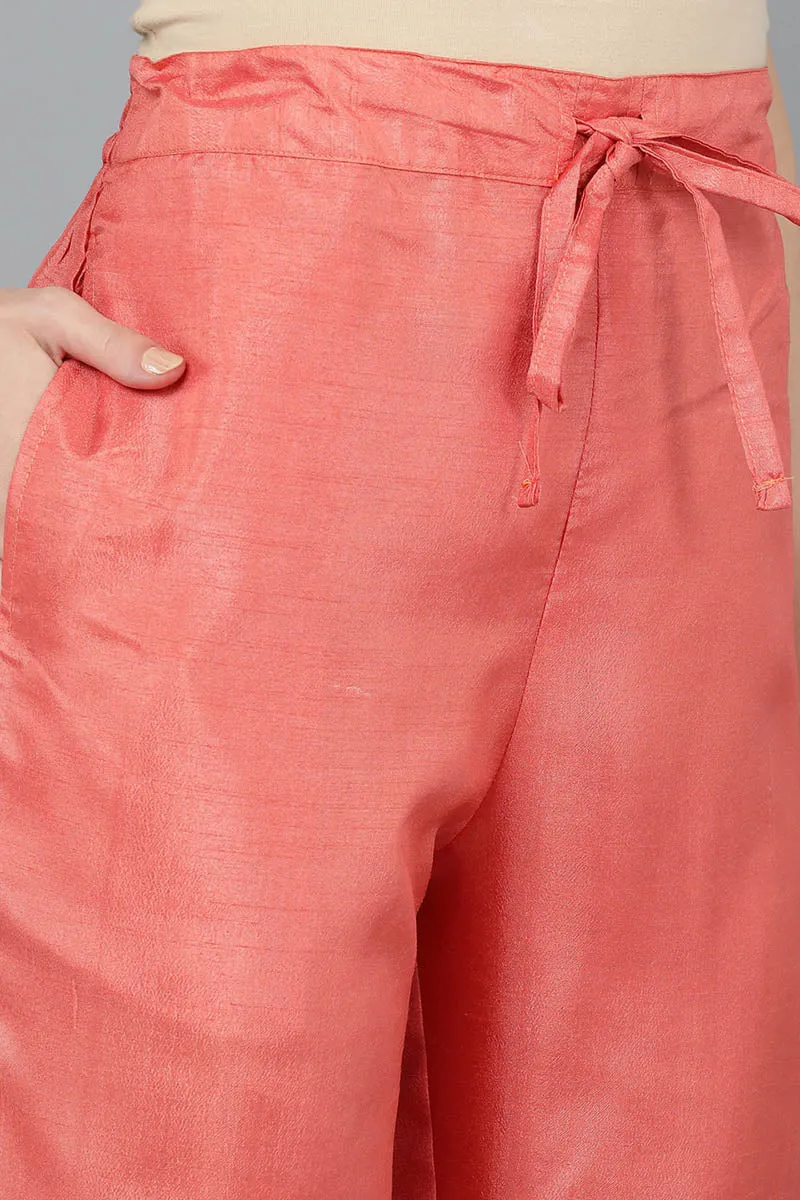 Orange Poly Silk Straight Kurta Pant With Dupatta