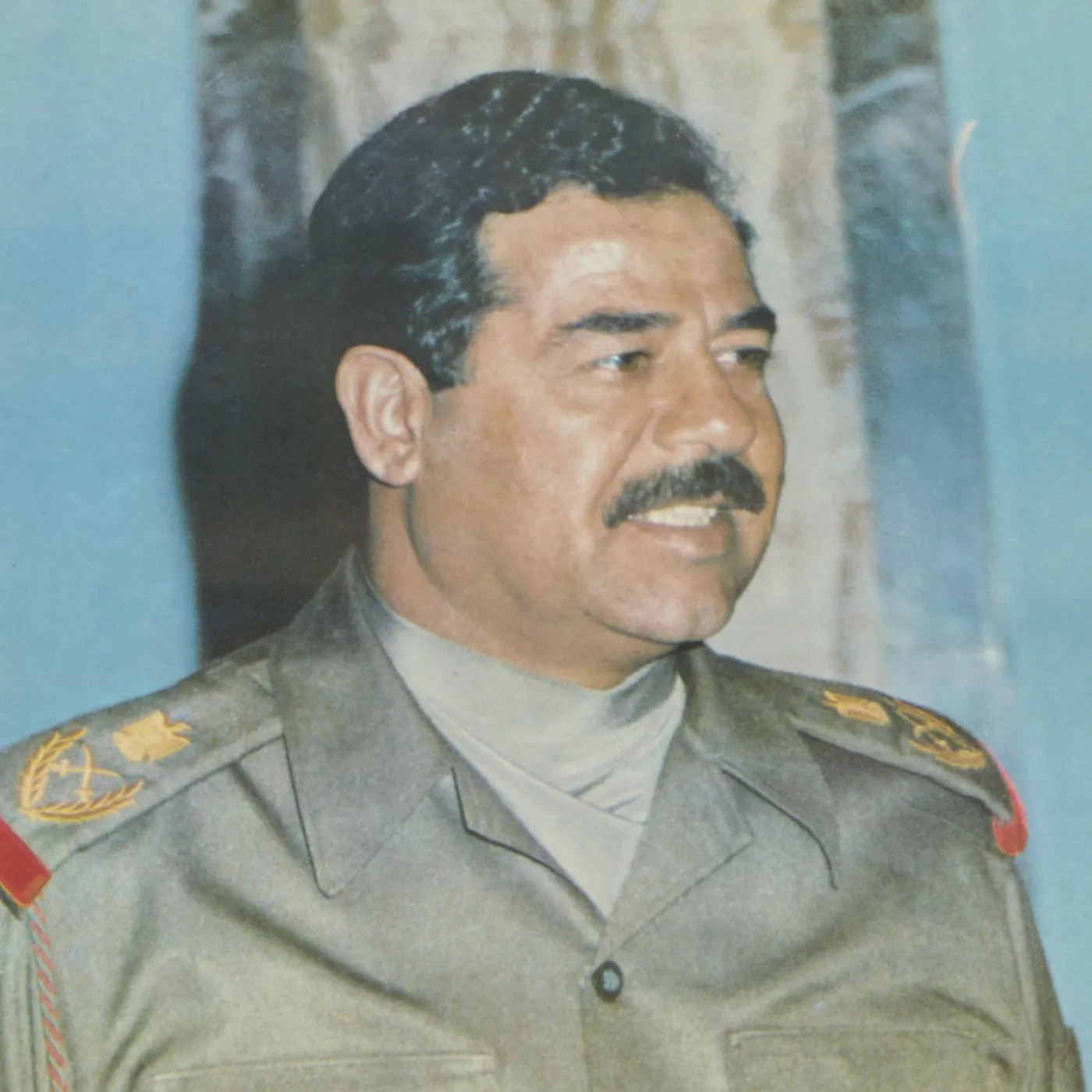 Original 1991 Operation Desert Storm Captured Saddam Hussein in Uniform Iraqi Propaganda Poster