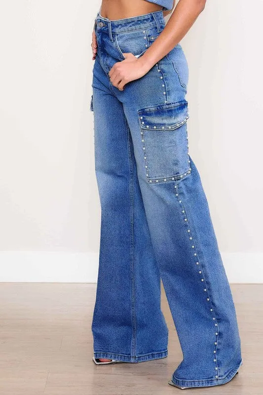 *Pearl High-Rise Wide Leg Cargo Jeans