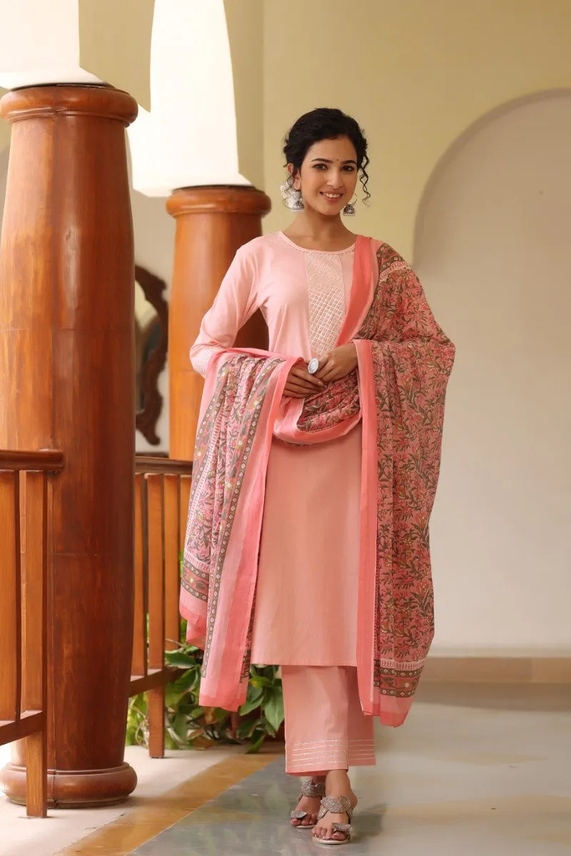 Pink cotton Yoke Design Gotta Patti Suit Set