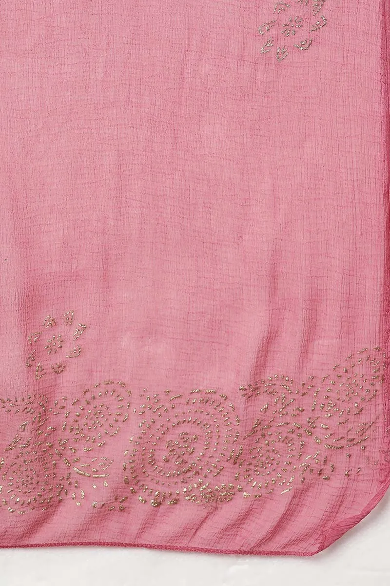 Pink Poly Silk Anarkali Kurta Pant With Dupatta