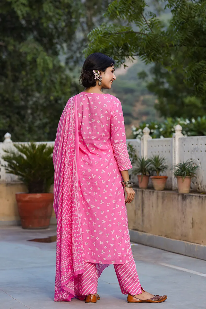 Pink Pure Cotton Bandhani Print Suit Set