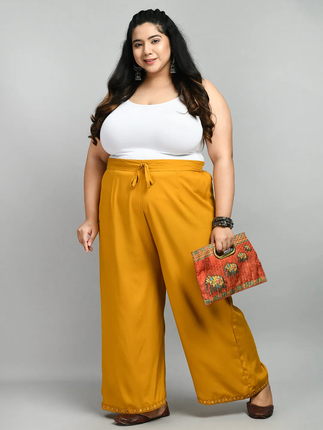 Plus Size Plus Size Mustard Mirror Palazzo