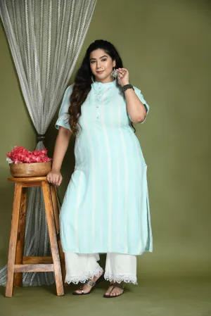 Plus Size Plus Size Striped Sea Green Kurta