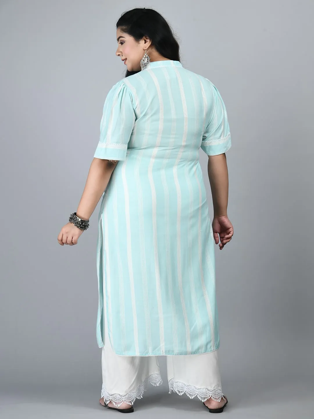 Plus Size Plus Size Striped Sea Green Kurta