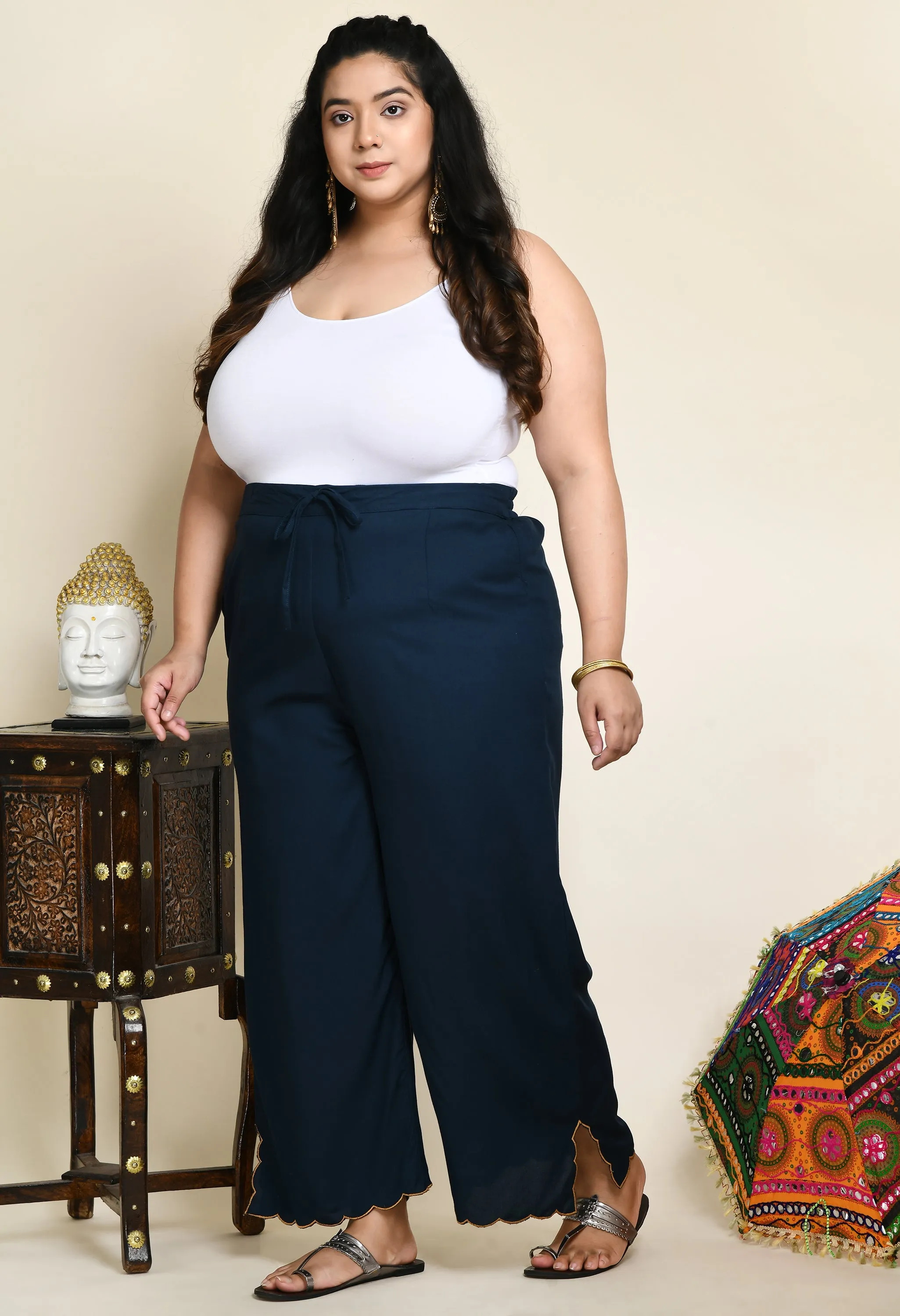 Plus Size Plus Size Teal Blue Scalping Palazzo