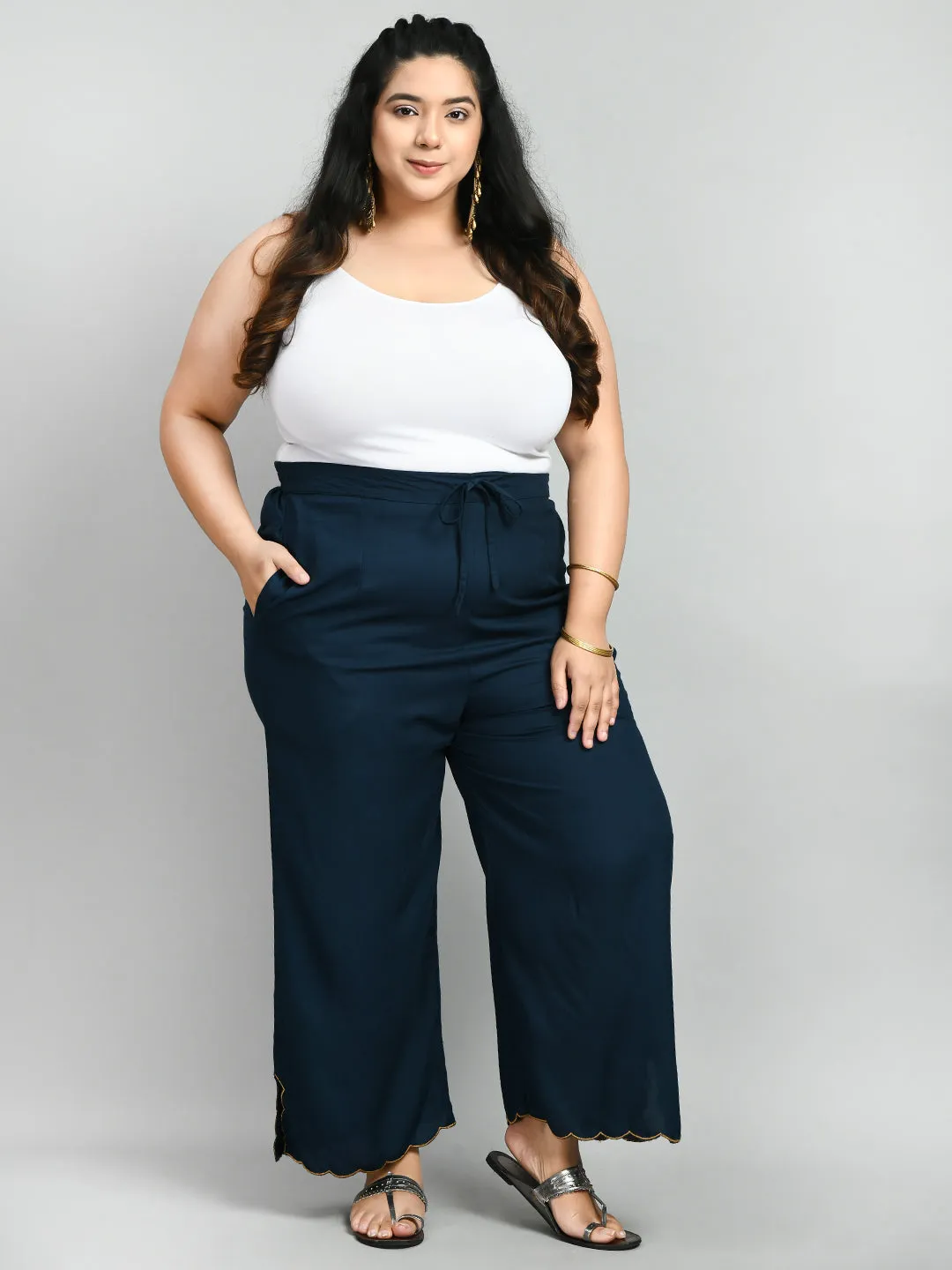 Plus Size Plus Size Teal Blue Scalping Palazzo