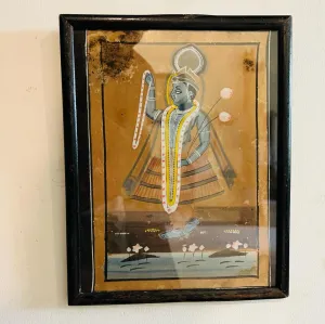 Prichwai Krishna Painting : Vintage Pichwai Sri Krishna painting in a classic style (12 inches, framed)