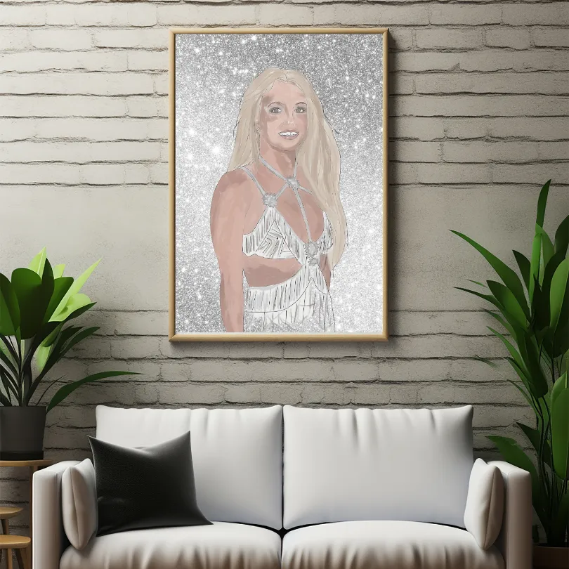 Sparkly Britney Spears Poster PRINTABLE ART, Music Fan Art, Glam Wall Art, Pastel Wall Art, Silver Wall Art, Pop Art Wall, Drawing Famous Artists