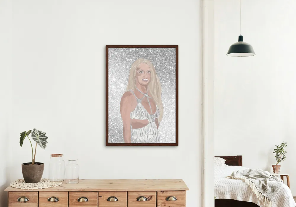 Sparkly Britney Spears Poster PRINTABLE ART, Music Fan Art, Glam Wall Art, Pastel Wall Art, Silver Wall Art, Pop Art Wall, Drawing Famous Artists