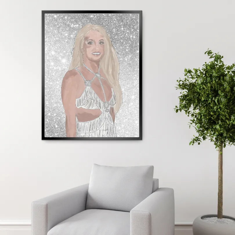 Sparkly Britney Spears Poster PRINTABLE ART, Music Fan Art, Glam Wall Art, Pastel Wall Art, Silver Wall Art, Pop Art Wall, Drawing Famous Artists