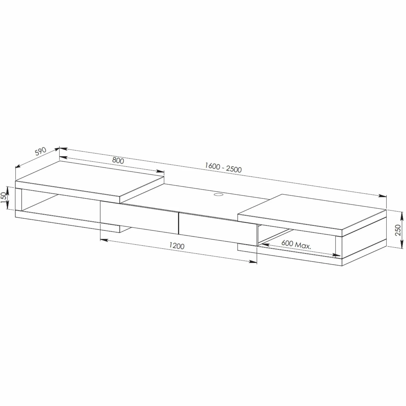 Split Expandable TV Cabinet 250cm Light Oak by Tauris™