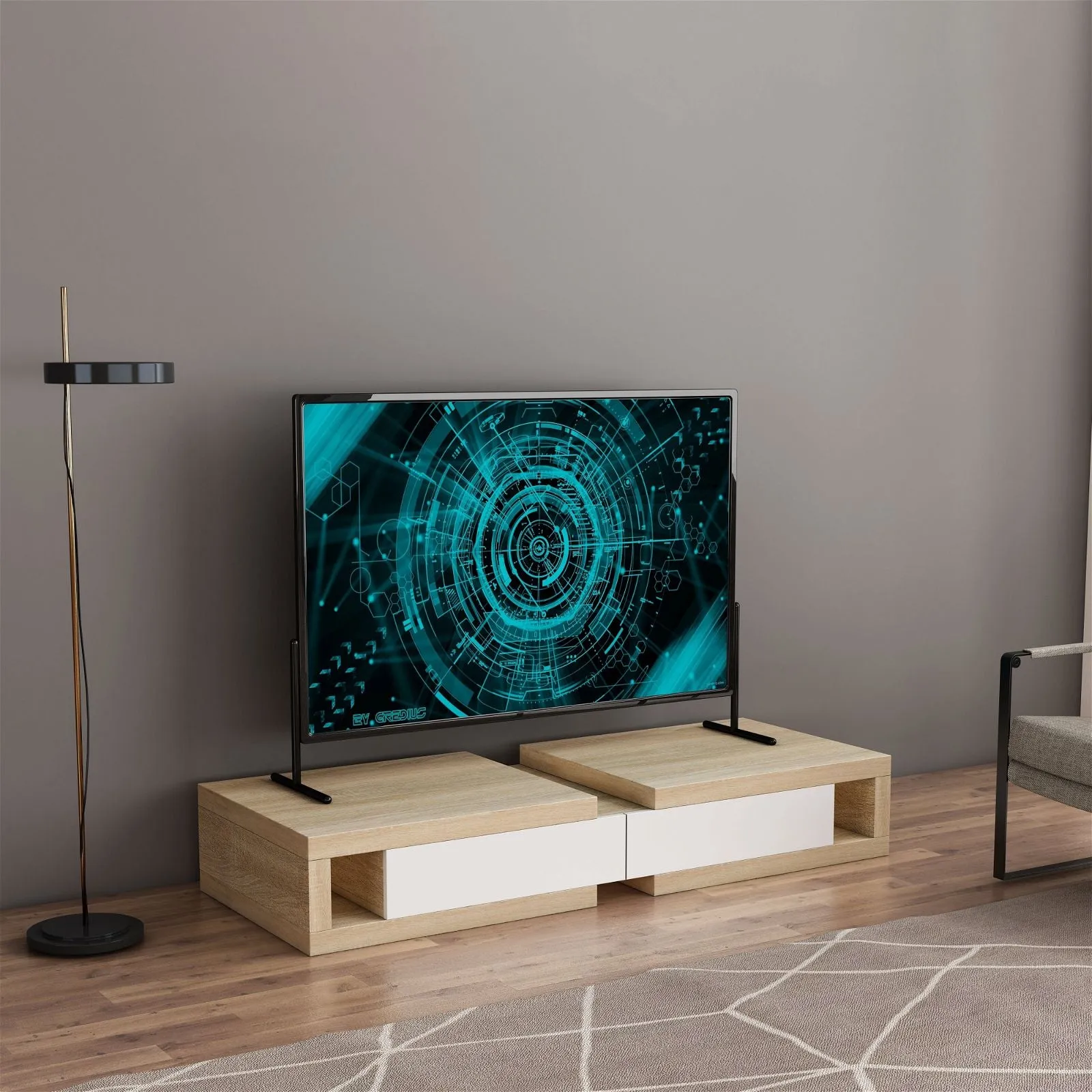 Split Expandable TV Cabinet 250cm Light Oak by Tauris™