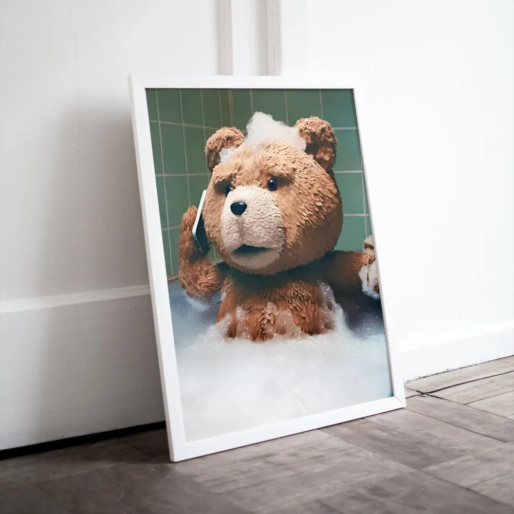 Teddy Bear In Bathtub Poster PRINTABLE ART,, Alternative Wall Art, Hypebeast Bear Poster, Avant Garde Decor, Funny Wall Art